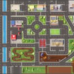 Design des 200x140 cm großen Straßenteppichs mit verschiedenen Stadtbereichen