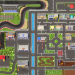 Deluxe City Straßenteppich im Großformat (300x200 cm) mit Rennstrecke, Stadtgebäuden, Strandbereich, Baustelle und mehr.