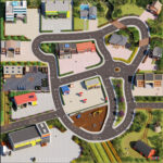 Design des Straßenteppichs ‚Real City‘ in 200x200 cm mit realistischen Stadtmotiven und detaillierten Texturen