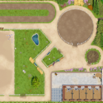 Spielteppich Ponyranch Deluxe 220x140 cm mit Reitplatz, Stall und Gartenbereich