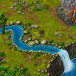 Ein detailreicher Dinosaurier-Spielteppich (160x120 cm) mit Vulkan, Fluss, Wasserfall und prähistorischen Landschaftselementen. Perfekt für Dinosaurier-Figuren wie z.B. Schleich Dinos geeignet.