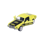 Majorette Ford Mustang Fastback – Vorderansicht des Jubiläums-Modellautos in Gelb mit geöffneten Türen.