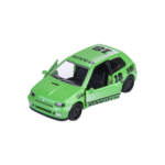 Majorette Renault Clio 16S – Vorderansicht des grünen Modellautos aus der CastHeads Series mit Freilauf und authentischen Details.