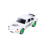 Majorette Porsche 911 Carrera RS 2.7 – Vorderansicht des Jubiläums-Modellautos in Weiß mit grünen Details und authentischen Porsche-Elementen.