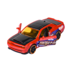 Majorette Dodge Challenger SRT Demon in Rot mit geöffneten Türen und schwarzem Interieur.