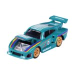 Majorette Porsche 935 K3 in Grün mit geöffneten Türen, Frontansicht.