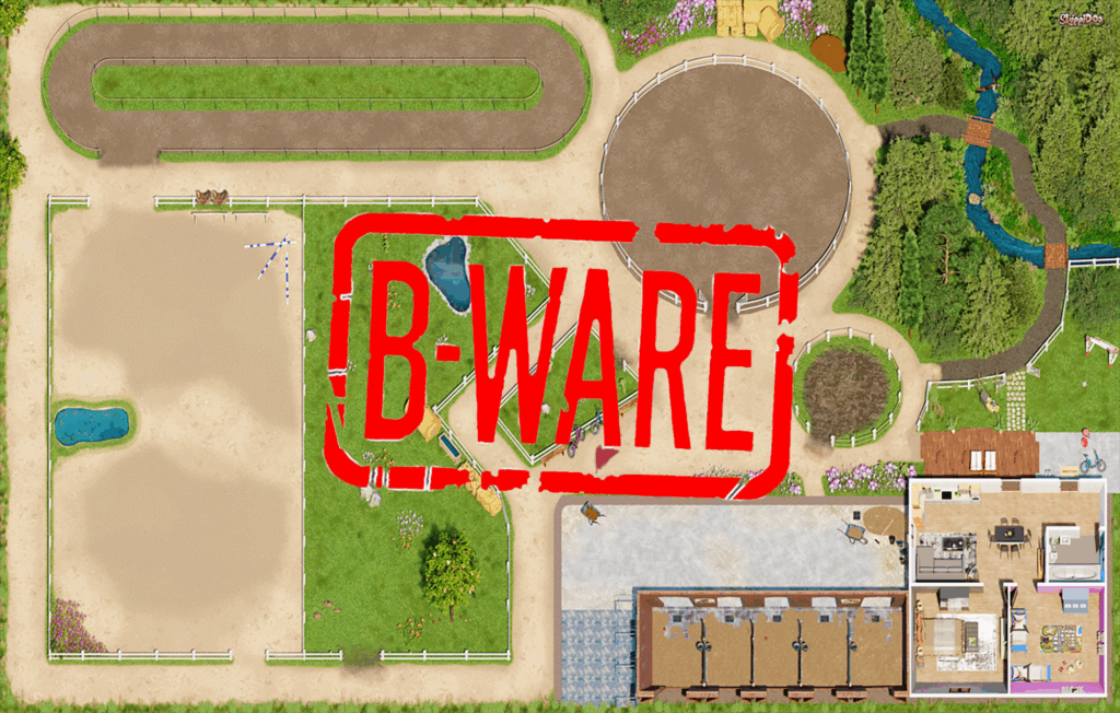 Spielteppich Ponyranch Deluxe B-Ware – Reiterhof mit Reitplatz, Wald und Ställen (220×140 cm)