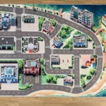 Spielteppich „Miami“ mit Straßen, Gebäuden und Strand – detailreiche Stadtlandschaft für Kinder, 200x140 cm