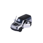 Silbernes Majorette Land Rover Defender 90 Modellauto aus Showroom Premium Cars mit geöffneten Türen.