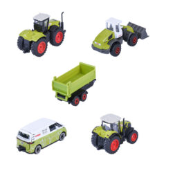 Majorette Claas Farm Set mit Claas Xerion 5000, Claas Torion 956-537 Sinus, Claas Arion 660, Anhänger und Volkswagen ID. Buzz.