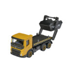 Majorette Volvo FMX Skip Modellfahrzeug mit gelbem Fahrerhaus und schwarzem Container.