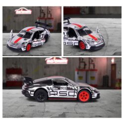 Majorette Deluxe Porsche 911 GT3 Cup – chromfarbener Motorsport-Rennwagen – Vorderansicht