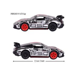 Majorette Porsche 911 GT3 Cup – chromfarbener Motorsport-Rennwagen – Seitenansicht