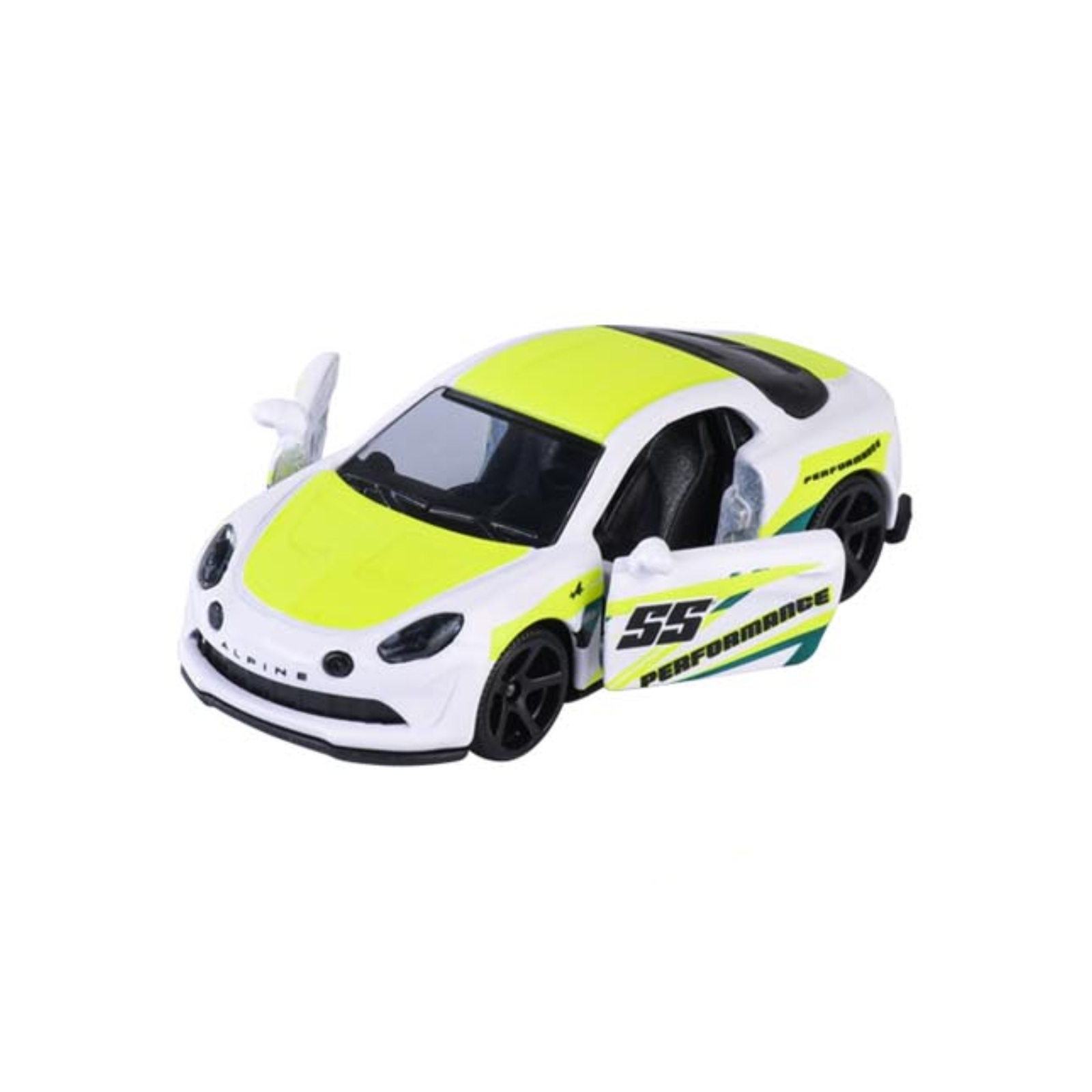 Majorette Alpine A110 R weiß neongelb – Vorderansicht