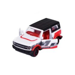 Majorette Ford Bronco Wildtrak – weiß-rot mit schwarzem Dach und Startnummer 6 – Vorderansicht