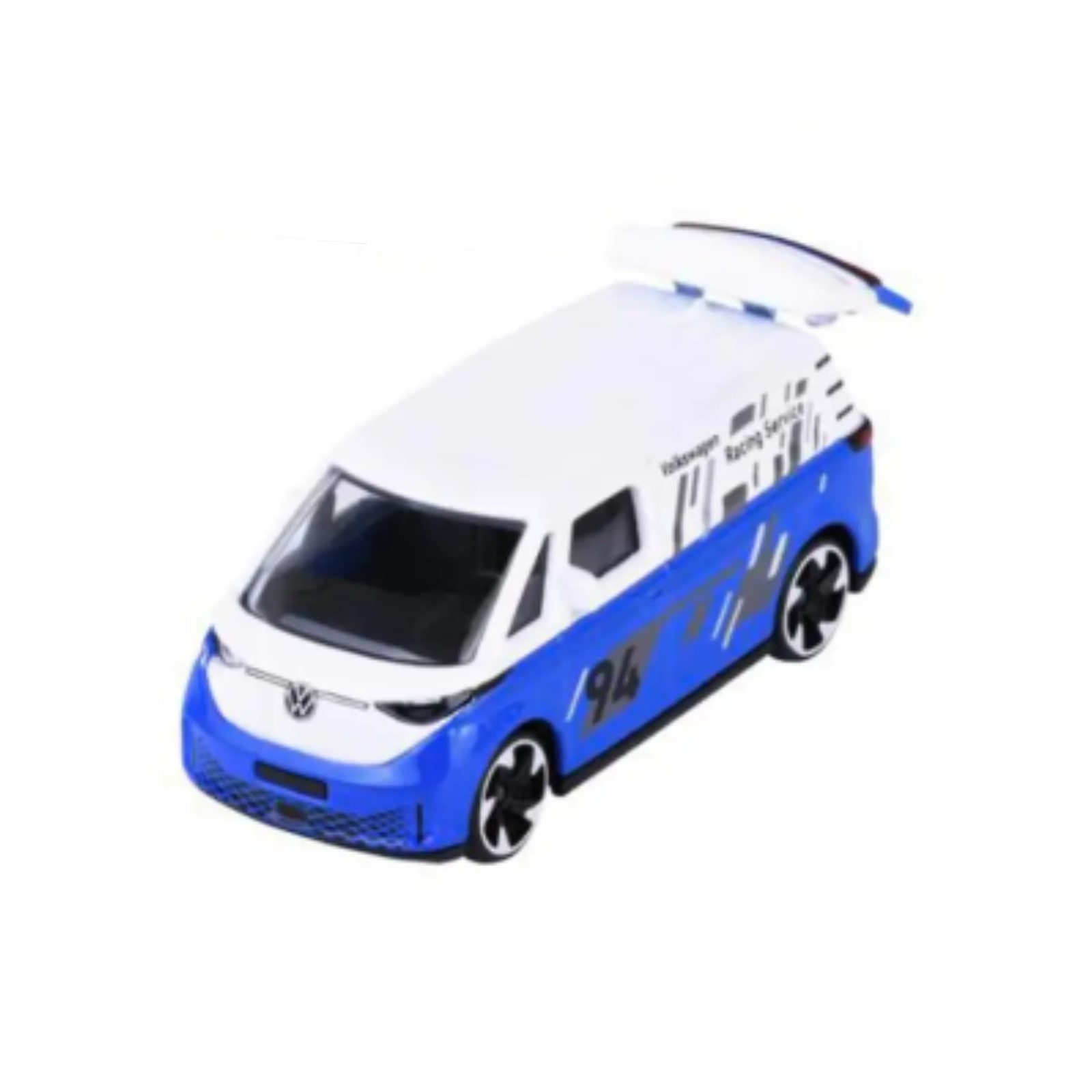 Majorette Volkswagen ID. Buzz Cargo Racing Cars blau-weiß mit Startnummer 94 – Vorderansicht