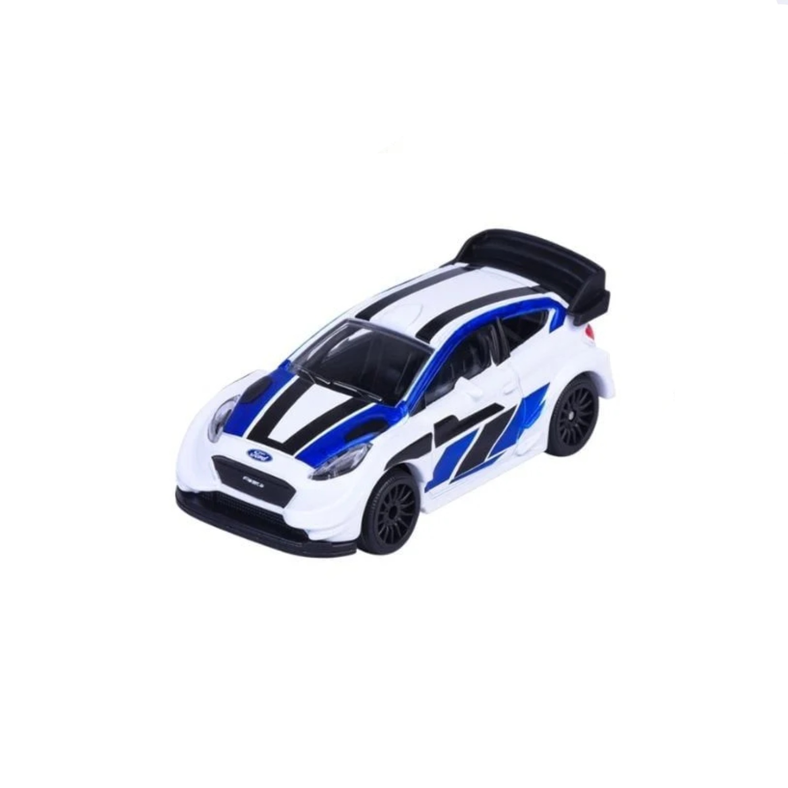 Majorette Ford Fiesta WRC – weißes Rallye-Modell mit Racing-Dekor – Vorderansicht Majorette Ford Fiesta WRC – weißes Rallye-Modell mit Racing-Dekor – Vorderansicht
