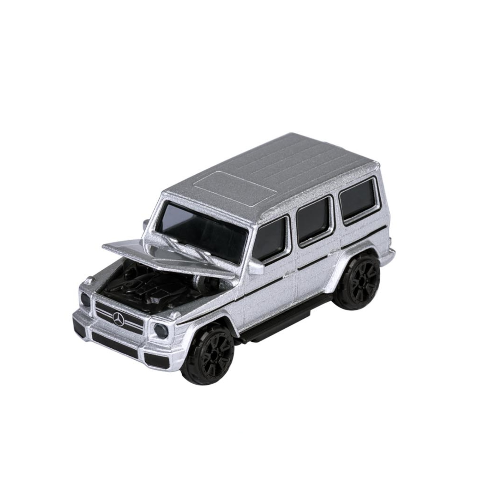 Majorette Mercedes-AMG G 63 – silberner Geländewagen mit Motorhaube – Vorderansicht