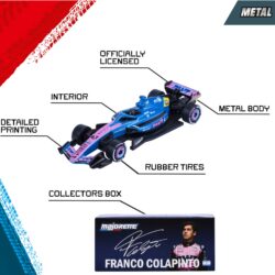 Majorette Alpine A525 R08 – Franco Colapinto F1-Rennwagen blau/pink – Detailansicht